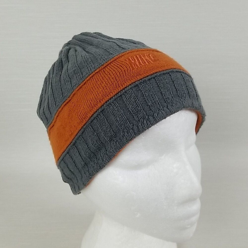 Vintage Nike Beanie Reversible Cable Knit Burnt Orange Gray OSFM